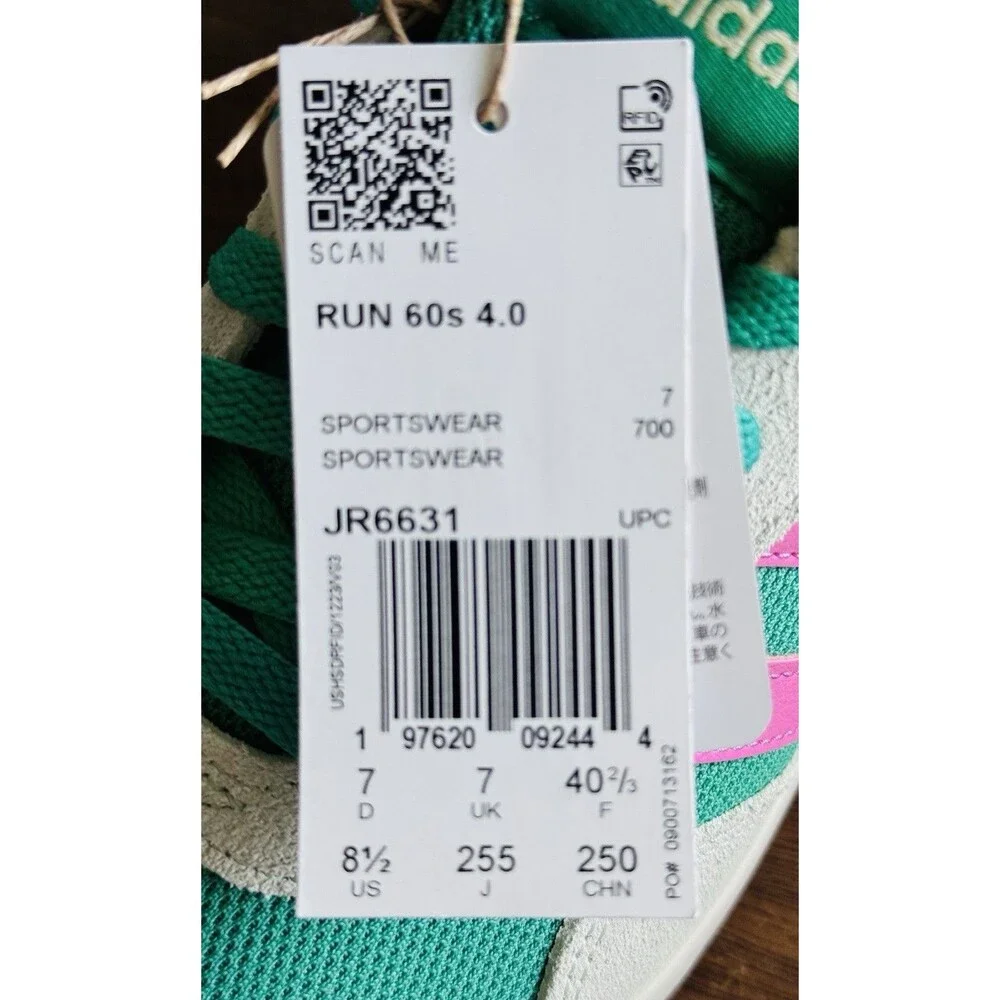 Women’s Size 8.5 adidas Run 60s 4.0 Semi Court Green Bliss Pink JR6631 NIB